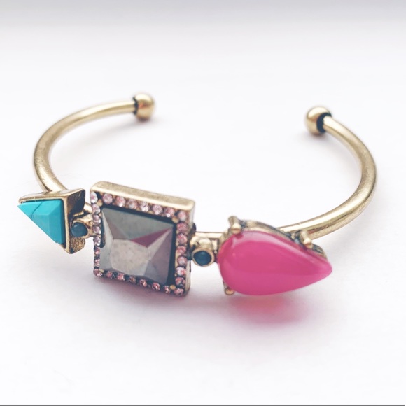 Multicolored Geometric Embellished Cuff Bracelet - Picture 1 of 7